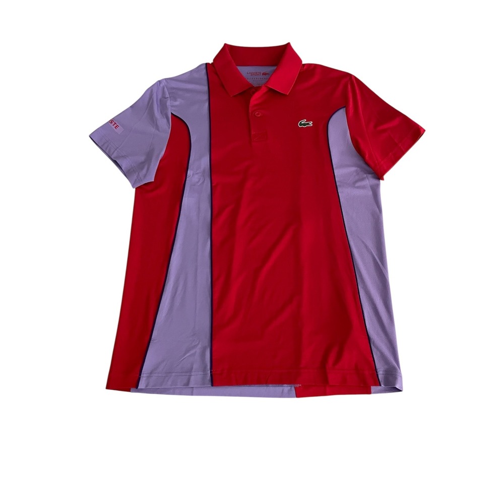 Lacoste Sport Polo Novak Djokovic‎ Mens Size M Red Purple Colourblock Ultra Dry